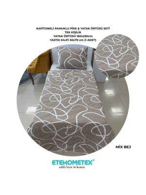 ETEHOMETEX Pamuklu Kapitoneli Yatak Örtüsü Seti TEK KİŞİLİK MİX BEJ 8696474232105